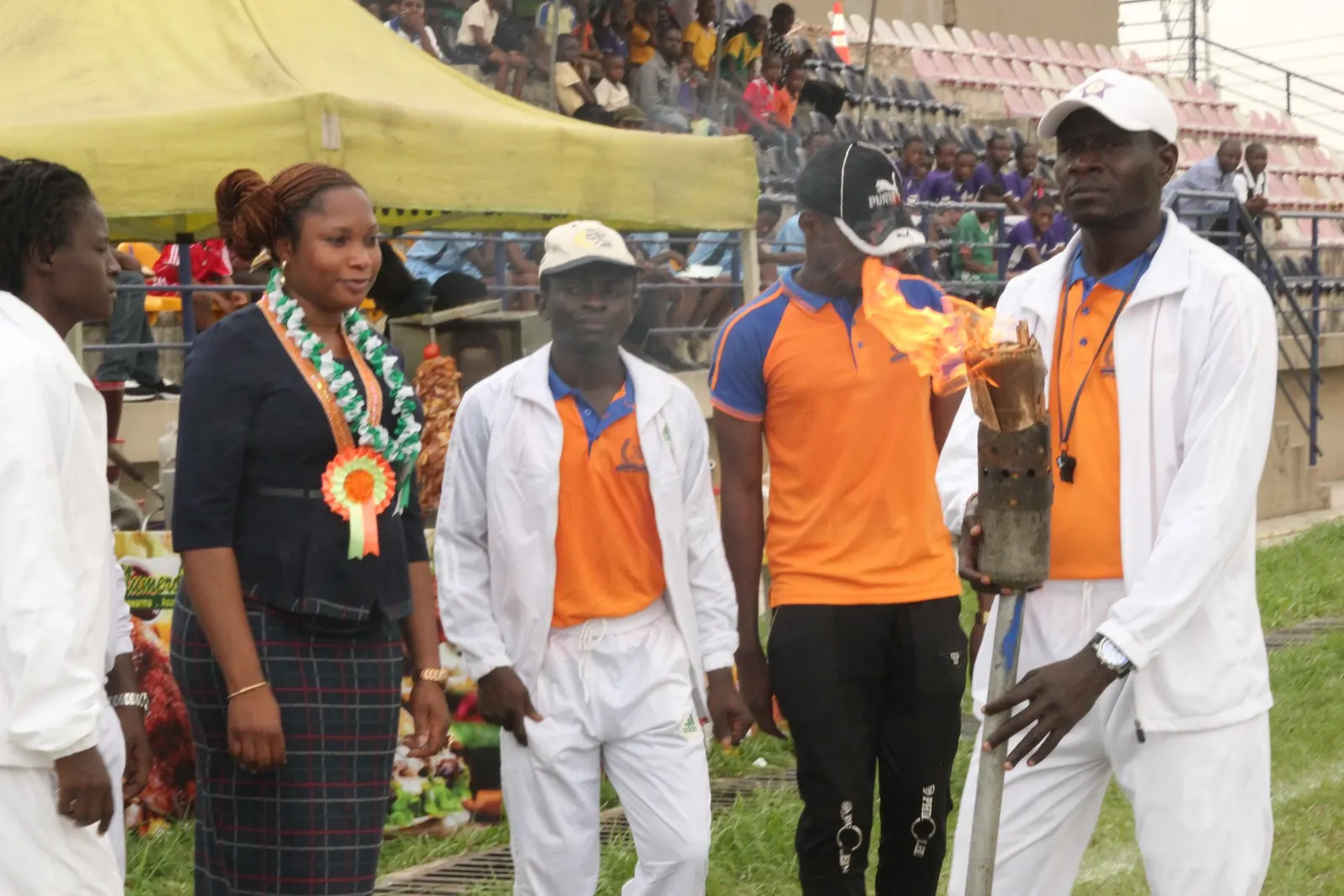 Guests and officials gathered at a school sports day